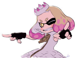 Rule 34 | + +, 1girl, ;), bare shoulders, black gloves, blonde hair, blunt bangs, blush, bright pupils, crown, dress, eyebrows, facing away, fingerless gloves, flat chest, forehead, gloves, gradient hair, grin, index finger raised, inkling, looking at viewer, mini crown, mole, mole under mouth, multicolored hair, nintendo, one eye closed, outstretched arms, pearl (splatoon), pink hair, short hair, signature, simple background, sleeveless, sleeveless dress, smile, solo, splatoon (series), splatoon 2, suction cups, symbol-shaped pupils, tanaka kunihiko, teeth, tentacle hair, turtleneck, two-tone hair, v-shaped eyebrows, white background, white dress, yellow eyes, zipper, zipper pull tab
