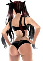Rule 34 | 1girl, artist request, ass, backboob, bare shoulders, black hair, black panties, breasts, fate/stay night, fate (series), from behind, hair ribbon, highres, long hair, medium breasts, panties, ribbon, shiny skin, solo, tohsaka rin, twintails, two side up, underwear