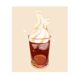 Rule 34 | cat, chai (drawingchisanne), commentary, cup, food, food focus, glass, ice cream, no humans, original, root beer, shadow, signature, simple background, two-tone background, whipped cream, white cat