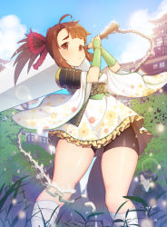 Rule 34 | 1girl, bad id, bad tumblr id, bandages, bandaged leg, bandages, brown eyes, brown hair, chain, holding, holding sword, holding weapon, looking at viewer, original, ponytail, short hair, solo, sword, tp (kido 94), weapon