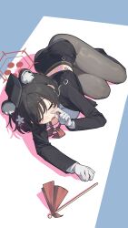 Rule 34 | 1girl, absurdres, animal ears, ass, black hair, black hat, black pantyhose, blue archive, blush, bow, bowtie, breasts, closed eyes, commentary, extra ears, gloves, hat, highres, large breasts, long sleeves, official alternate costume, open mouth, pantyhose, red bow, red bowtie, short hair, solo, symbol-only commentary, tsubaki (blue archive), tsubaki (guide) (blue archive), white gloves, zidu (9478296)