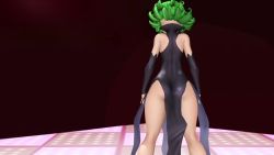 Rule 34 | 1girl, 3d, alternate costume, animated, artist request, ass shake, audible music, bare legs, black dress, black panties, breasts, cleavage cutout, clothing cutout, curly hair, curvy, dancing, dress, from side, full body, green eyes, green hair, heart, high heels, highres, jiggle, lingerie, long sleeves, matching hair/eyes, mikumikudance (medium), navel, one-punch man, panties, shiny skin, skin tight, small breasts, solo, sound, tatsumaki, thighs, thong, underwear, video, wide hips