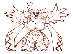 Rule 34 | 1girl, breasts, claws, digimon, female focus, furry, heart, huge breasts, large breasts, meicrackmon vicious mode, sharp teeth, solo, teeth