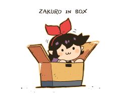 Rule 34 | 1girl, :3, black eyes, blush stickers, bow, bow hairband, box, chibi, hair bow, hairband, highres, in box, in container, looking at viewer, original, rariatto (ganguri), red bow, simple background, smile, solid circle eyes, solo, white background, zakuro (rariatto)