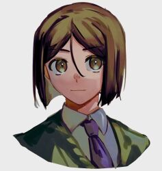 Rule 34 | 1boy, brown eyes, brown hair, closed mouth, cropped shoulders, expressionless, fate/zero, fate (series), green sweater, grey background, hair between eyes, male focus, necktie, purple necktie, shirt, simple background, solo, sweater, tokoni fusu, waver velvet, white shirt