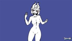 Rule 34 | 1girl, animal ears, animated, animated gif, aqua eyes, artist name, ass, bent over, breast expansion, breasts, cat ears, cat tail, claw pose, cleft of venus, colored sclera, cowboy shot, demon, demon girl, demon horns, derpixon, female focus, fingernails, gluteal fold, grin, herzha (derpixon), horns, large breasts, long fingernails, long hair, looking at viewer, medium breasts, monochrome, monster, monster girl, navel, nipples, nude, original, pointy ears, pussy, red sclera, seductive smile, shapeshifter, shapeshifting, sharp fingernails, sharp teeth, simple background, smear frame, smile, snapping fingers, solo, spot color, standing, stomach, tail, teeth, transformation, uncensored, v-shaped eyebrows