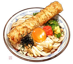 Rule 34 | egg, egg (food), food, food focus, momiji mao, no humans, noodles, omelet, original, plate, spring onion, still life, tamagoyaki, udon, white background