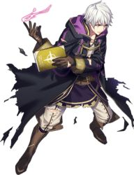 Rule 34 | 1boy, angry, book, cape, fire emblem, fire emblem awakening, fire emblem heroes, fujiwara ryo, full body, gloves, hood, lowres, male focus, nintendo, official art, robin (fire emblem), robin (male) (fire emblem), short hair, solo, torn clothes, transparent background, white hair, yellow eyes