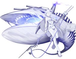 Rule 34 | 1girl, abyssal pacific princess, adapted turret, akira (kadokawa), anchor, blue eyes, blue whale, bob cut, cape, chain, colored skin, detached collar, full body, glowing, glowing mouth, harpoon, high heels, holding, holding weapon, kantai collection, knee up, leaning back, looking to the side, necktie, official art, open mouth, plantar flexion, smokestack, solo, spine, spines, strap, strappy heels, teeth, thighhighs, transparent background, turret, waist cape, weapon, white hair, white skin, white thighhighs, wrist cuffs, zettai ryouiki