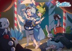 Rule 34 | 6+girls, absurdres, alternate costume, animal ears, bag, bandaged leg, bandages, bandaid, bandaid on head, barefoot, belt, blue bow, blue dress, blue eyes, blue hair, blush, bow, brown gloves, brown hair, camera, chinese commentary, cirno, closed eyes, commentary request, copyright name, crossed bandaids, crown, daiyousei, dated, detached wings, dress, floppy ears, glasses, gloves, green hair, hair bow, hat, highres, holding, holding camera, hxj (2324184595), ice, ice wings, inaba tewi, kawashiro nitori, konpaku youmu, locked arms, long hair, long sleeves, lying, mini crown, multiple girls, on stomach, open mouth, pom pom (clothes), rabbit, rabbit ears, rabbit girl, rabbit tail, red-framed eyewear, red eyes, red hat, scarf, shameimaru aya, short hair, short sleeves, shorts, side ponytail, sitting, smile, sweatdrop, sword, tail, thigh belt, thigh strap, tokin hat, touhou, touhou hero of ice fairy, twitter username, v, weapon, white gloves, white hair, white scarf, wings, yellow bow