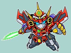 Rule 34 | blue eyes, chibi, dynazenon (character), energy sword, green background, gridman universe, holding, holding sword, holding weapon, looking at viewer, mecha, no humans, open hand, robot, science fiction, solo, ssss.dynazenon, super robot, sword, takanocchi, weapon