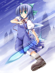Rule 34 | 1girl, bow, cirno, female focus, shoot the bullet, solo, sword, toshihiro, touhou, weapon