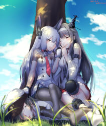 Rule 34 | 10s, 1boy, 2015, 2girls, admiral (kancolle), against tree, bare shoulders, black hair, black legwear, blue sky, blunt bangs, blurry, bodysuit, breasts, brown hair, cloud, crossed legs, dappled sunlight, dated, day, depth of field, detached sleeves, dress, feet, full body, fusou (kancolle), gloves, grass, hair ornament, hair ribbon, happy, hat, headband, headgear, highres, jewelry, kantai collection, long hair, looking at viewer, military, military uniform, multiple girls, murakumo (kancolle), naval uniform, necktie, nontraditional miko, one eye closed, open mouth, orange eyes, outdoors, pantyhose, peaked cap, red eyes, remodel (kantai collection), ribbon, ring, sailor dress, shade, short hair, sitting, sitting on person, sky, small breasts, smile, socks, sunlight, thighband pantyhose, tree, tress ribbon, uniform, wedding band, white hair, yamamoto arifred