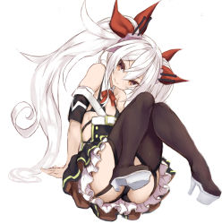 Rule 34 | 1girl, arm support, azur lane, bare shoulders, belt, belt buckle, bikini, bikini top only, black bikini, black bra, black dress, black footwear, black panties, blush, boots, bra, breasts, brown eyes, buckle, closed mouth, collar, commentary request, detached collar, dress, fang, fang out, full body, garter straps, goekawa, hair between eyes, hair ribbon, high heel boots, high heels, highres, knees to chest, knees together feet apart, knees up, long hair, looking at viewer, panties, pantyshot, red ribbon, ribbon, silver hair, simple background, sitting, skirt, small breasts, smile, solo, swimsuit, thigh boots, thighhighs, twintails, underwear, vampire (azur lane), very long hair, white background, white belt, white collar