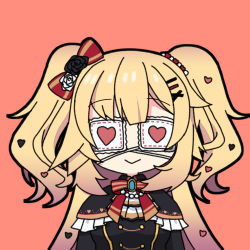 Rule 34 | 1girl, :&gt;, akai haato, akai haato (gothic lolita), black outline, blonde hair, bow, bowtie, check commentary, chibi, commentary request, covered eyes, eyepatch, flower, frills, gothic lolita, hair bow, hair flower, hair ornament, hairclip, heart, heart hair ornament, hololive, honmirin, jewelry, lolita fashion, long hair, medical eyepatch, outline, red background, simple background, smile, virtual youtuber