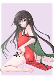 Rule 34 | 1girl, absurdres, black hair, china dress, chinese clothes, dress, eye black, highres, long hair, original, red dress, simple background, solo, une back