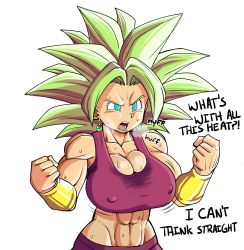 Rule 34 | abs, breasts, cleavage, dragon ball, dragon ball super, highres, kefla (dragon ball), muscular, muscular female, pseudocel, solo, sweat, sweat stain