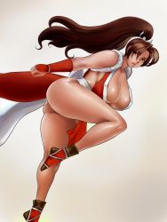 Rule 34 | ass, breasts, brown eyes, brown hair, cleavage, large breasts, long hair, matoyama, ponytail, shiranui mai, snk, the king of fighters, thick thighs, thighs