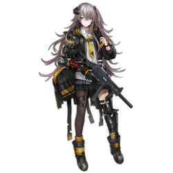 Rule 34 | 1girl, ammunition pouch, ankle boots, arm ribbon, armband, bag, baggy clothes, black footwear, black gloves, black jacket, black nails, black pantyhose, blush, boots, brown eyes, buttons, closed mouth, collared shirt, crossed bangs, duct tape, exoskeleton, full body, girls&#039; frontline, gloves, gun, h&amp;k ump, hair ornament, hand up, headgear, heckler &amp; koch, holding, holding gun, holding weapon, holster, hood, hood down, hooded jacket, infukun, jacket, knee pads, leg wrap, long hair, looking at viewer, looking away, mechanical arms, mod3 (girls&#039; frontline), nail polish, necktie, nose blush, official alternate costume, official art, one eye closed, one side up, open clothes, open jacket, pantyhose, pleated skirt, pouch, prosthesis, prosthetic arm, red ribbon, ribbon, scar, scar across eye, scar on face, scope, shirt, sidelocks, silver hair, single glove, single knee pad, single leg pantyhose, single mechanical arm, skirt, smile, solo, standing, strap, submachine gun, suppressor, tape, thigh strap, thighhighs, transparent background, trigger discipline, ump45 (girls&#039; frontline), ump45 (mod3) (girls&#039; frontline), untucked shirt, vertical forward grip, very long hair, weapon, white shirt, wristband, yellow necktie