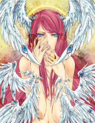 Rule 34 | 1girl, arc system works, bad id, bad pixiv id, blazblue, blazblue: continuum shift, blood, blue eyes, completely nude, head wings, nude, pink hair, ruaki, solo, tears, tsubaki yayoi, wings