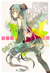 Rule 34 | 1girl, bad id, bad pixiv id, boots, character name, dated, detached sleeves, food, fork, fruit, green hair, happy birthday, haru (oomr005), hatsune miku, high heels, highres, long hair, mouth hold, necktie, shoes, skirt, solo, strawberry, thigh boots, thighhighs, twintails, very long hair, vocaloid