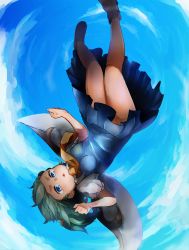 Rule 34 | 1girl, blue eyes, clenched hand, daiyousei, dress, green hair, long hair, maam. (summemixi), no panties, side ponytail, solo, touhou, wings