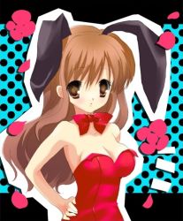 Rule 34 | 00s, 1girl, animal ears, asahina mikuru, bow, bowtie, breasts, cleavage, detached collar, fake animal ears, hand on own hip, leotard, lowres, playboy bunny, rabbit ears, red bow, red bowtie, solo, strapless, suzumiya haruhi no yuuutsu