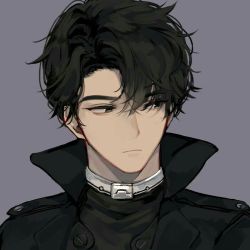 Rule 34 | 1boy, artist request, black eyes, black hair, coat, expressionless, grey background, hair between eyes, jacket, lapels, long hair, looking away, messy hair, notched lapels, portrait, simple background, tagme, trench coat, virtual youtuber