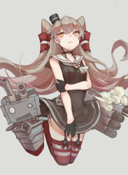 Rule 34 | &gt;:t, 10s, 1girl, :t, amatsukaze (kancolle), black dress, black gloves, black panties, blush, choker, closed mouth, dre, dress, dress tug, eyebrows, eyelashes, garter straps, gloves, grey background, hair tubes, hand on own arm, hat, highres, holding own arm, jumping, kantai collection, lifebuoy, long hair, looking at viewer, mini hat, panties, pout, red thighhighs, rensouhou-kun, sailor dress, short dress, side-tie panties, silver hair, simple background, sleeveless, smoke, striped clothes, striped thighhighs, swim ring, thighhighs, torpedo, two side up, underwear, v-shaped eyebrows