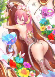 Rule 34 | 1girl, abstract, android, animal, ass, bare shoulders, cable, ferret, flower, hair ornament, leotard, lying, megurine luka, pink eyes, pink hair, solo, thighhighs, thong, thong leotard, utu (wakon), vocaloid, water