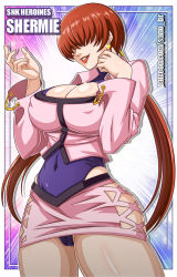 Rule 34 | 1girl, breasts, cleft of venus, large breasts, red hair, shermie (kof), smile, tagme, the king of fighters
