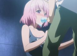 Rule 34 | 10s, 1boy, 1girl, animated, animated gif, blue one-piece swimsuit, blush, breasts, cleavage, fellatio, food, forced, hand on another&#039;s head, hands on thighs, hetero, ice cream, momo velia deviluke, off shoulder, one-piece swimsuit, oral, pants, pink hair, popsicle, purple eyes, school swimsuit, sexually suggestive, shirt, short hair, simulated fellatio, strap slip, swimsuit, tears, to love-ru, to love-ru darkness