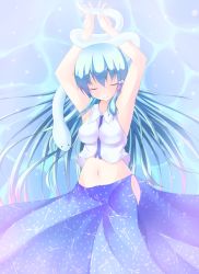 Rule 34 | 1girl, animal, armpits, arms up, closed eyes, female focus, fingernails, green hair, highres, kochiya sanae, long hair, navel, nicoby, no panties, outstretched arms, palms, smile, snake, solo, stomach, touhou