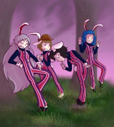 Rule 34 | 4girls, barefoot, cosplay, crossover, inaba tewi, lazytown, meme, multiple girls, reisen udongein inaba, ringo (touhou), robbie rotten, robbie rotten (cosplay), seiran (touhou), shoes, tagme, touhou, branch