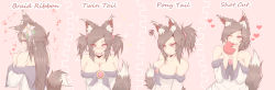 Rule 34 | 1girl, absurdres, alternate hairstyle, animal ears, bare shoulders, bespectacled, biting, blush, braid, breasts, brooch, cleavage, cube85, dress, fangs, flower, glasses, hair flower, hair ornament, heart, highres, imaizumi kagerou, jewelry, large breasts, long hair, long sleeves, looking at viewer, open mouth, ponytail, pout, red eyes, short hair, simple background, sparkle, tail, touhou, twintails, wince, wolf ears, wolf tail