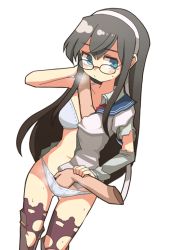 Rule 34 | 10s, black hair, blue eyes, dokan (dkn), glasses, groping, kantai collection, ooyodo (kancolle), tagme, torn clothes, underwear