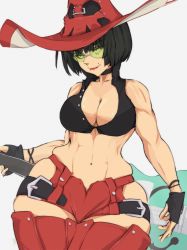 Rule 34 | 1girl, breasts, cleavage, female focus, fingerless gloves, glasses, gloves, guilty gear, guilty gear strive, guitar, hat, highres, i-no, instrument, large breasts, lipstick, makeup, muscular, muscular female, solo, wide hips, witch hat, yoracrab