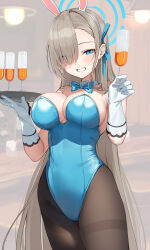 Rule 34 | 1girl, absurdres, asuna (blue archive), auui, blue archive, blue eyes, breasts, gloves, highres, large breasts, leotard, light brown hair, long hair, looking at viewer, playboy bunny, solo, standing, white gloves
