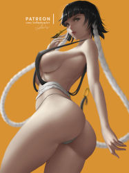Rule 34 | 1girl, ass, black hair, bleach, breasts, large breasts, lolliedrop, sideboob, solo, sui-feng, weapon
