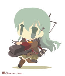 Rule 34 | 10s, 1girl, bad id, bad pixiv id, chameleon man (three), chibi, flat color, green eyes, green hair, kantai collection, long hair, matching hair/eyes, no lineart, simple background, solo, suzuya (kancolle), white background