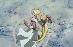 Rule 34 | 00s, 1girl, animated, anime screencap, blonde hair, blouse, boots, bouncing, bouncing breasts, breasts, brown hat, bullet, cleavage, dodging, dress, female focus, fingerless gloves, firing, gloves, grenadier (manga), gun, handgun, hat, headwear request, holding, holding gun, holding weapon, large breasts, long hair, lowres, matching hair/eyes, outdoors, red footwear, red gloves, red shirt, reloading, revolver, shirt, short sleeves, solo, sound, spinning, tendou rushuna, video, weapon, white dress, yellow eyes