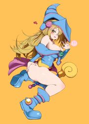 Rule 34 | 1girl, absurdres, ass grab, bare shoulders, blonde hair, blue footwear, blue hat, blush, blush stickers, boots, breasts, choker, cleavage, dark magician girl, duel monster, grabbing own ass, green eyes, hair between eyes, hat, highres, holding, holding wand, large breasts, long hair, looking at viewer, masini-mashini615, open mouth, smile, solo, staff, wand, wizard hat, yu-gi-oh!, yu-gi-oh! duel monsters
