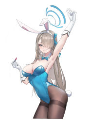 Rule 34 | 1girl, absurdres, alzur, animal ears, asuna (blue archive), blonde hair, blue archive, blue eyes, breasts, cosmetics, gloves, halo, highres, holding, holding lipstick tube, large breasts, leotard, lipstick tube, playboy bunny, rabbit ears, white gloves
