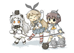 Rule 34 | 10s, 3girls, :&gt;, :3, abyssal ship, ahoge, anklet, armpits, bad id, bad pixiv id, barefoot, blonde hair, brown eyes, brown hair, chibi, closed eyes, elbow gloves, gloves, hair ribbon, headgear, horns, jewelry, kantai collection, lots of jewelry, machinery, midriff, monster, multiple girls, navel, northern ocean princess, open mouth, red eyes, rensouhou-chan, ribbon, rope train, shimakaze (kancolle), striped clothes, striped legwear, striped thighhighs, thighhighs, turret, white hair, yuasan, yukikaze (kancolle)