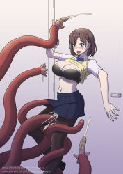 Rule 34 | ai-chan (tawawa), bra, breasts, clothed sex, clothes lift, cum, cum in pussy, getsuyoubi no tawawa, highres, large breasts, self-upload, solo, tearing up, tears, tentacle sex, tentacles, the tentacle professor, toilet, underwear