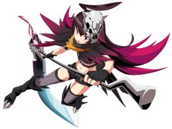 1girl absurdres black_footwear black_gloves black_shorts colored_inner_hair dapiko_(duel_masters) duel_masters duel_masters_play&#039;s fingerless_gloves gloves grey_thighhighs hair_ornament highres long_hair midriff multicolored_hair navel open_mouth purple_eyes short_shorts shorts simple_background skull_hair_ornament solo thighhighs transparent_background very_long_hair zeke_(analogmon)