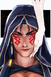 Rule 34 | 1boy, 1girl, angry, beads, blue hair, bodypaint, cu chulainn (fate), cu chulainn (fate) (all), cu chulainn (fate/stay night), cu chulainn alter (fate), cu chulainn alter (fate/grand order), earrings, facepaint, fate/grand order, fate (series), frown, gloves, hair beads, hair ornament, hand on another&#039;s head, highres, hood, hood up, jewelry, lancer, long hair, medb (fate), ponytail, red eyes, sid smile love, slit pupils, type-moon, white gloves