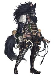 Rule 34 | 1boy, animal, belt, belt buckle, boots, buckle, furry, furry male, h@ruichi, high heel boots, high heels, holding, holding sword, holding weapon, hook, male focus, necktie, original, pouch, scar, simple background, sketch, slit pupils, solo, standing, sword, tail, weapon, white background, wolf, yellow eyes