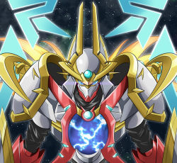 armor blue_eyes digimon electricity fusion gracenovamon solo space star_(sky)