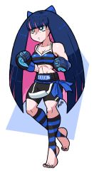 Rule 34 | 1girl, barefoot, big hair, bike shorts, bow, boxing gloves, breasts, colored inner hair, greyscale, hair bow, highres, kickboxing, long hair, monochrome, multicolored hair, netto-painter, panty &amp; stocking with garterbelt, solo, sports bra, sportswear, stirrup legwear, stocking (psg), striped legwear, toeless legwear, toned, two-tone hair, very long hair